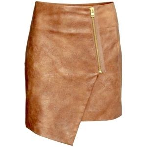 H&M Brown Faux Leather Asymmetrical Skirt size 4